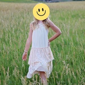 SHEIN Girls Cream Lace Tiered Ruffle Dress